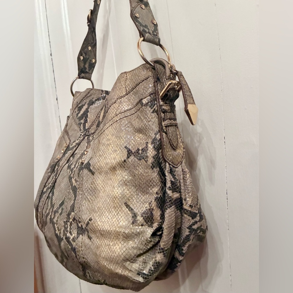 Python Snakeskin Leather Large Shoulder Bag - image 1